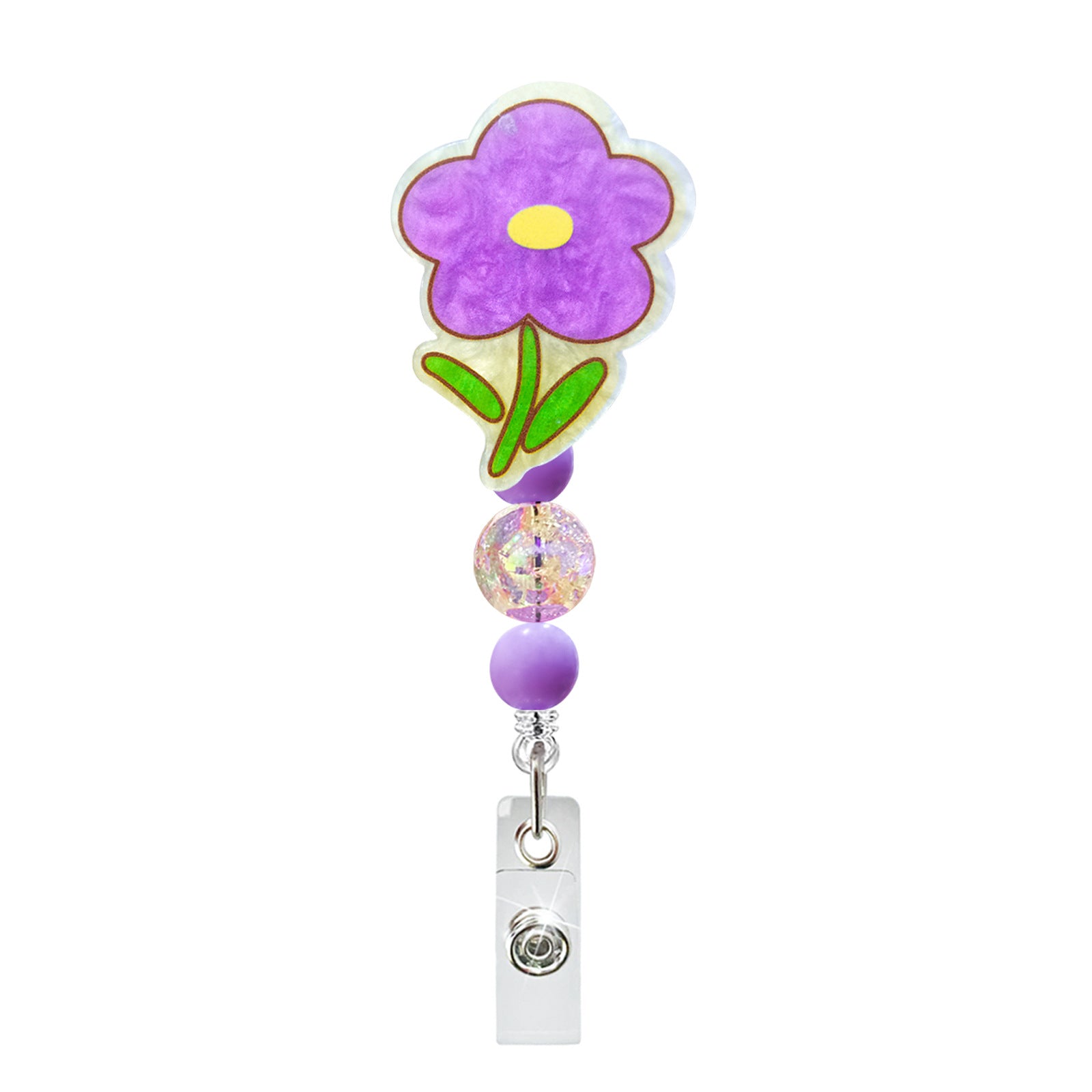 Wholesale Acrylic Flower Beaded Retractable Badge Scroll Keychain